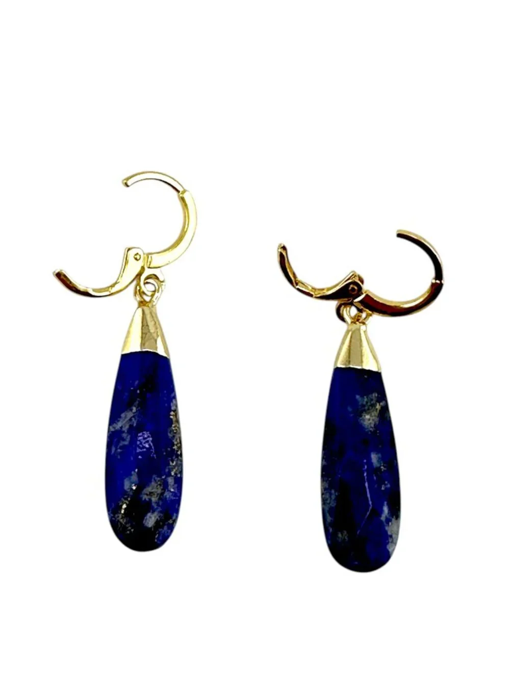 Lapis Lazuli Teardrop Earrings Gold Filled Hoops Blue Gemstone Dangle 1.75" - Picture 7 of 11